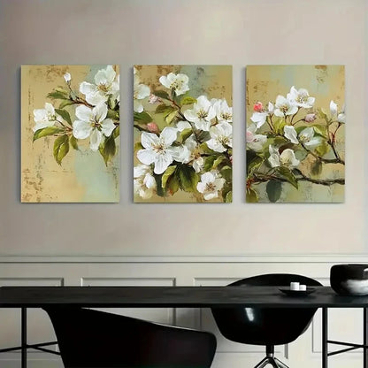 3pcs White Apple Blossoms a Spring Floral Metal Print Ready to Hang Art