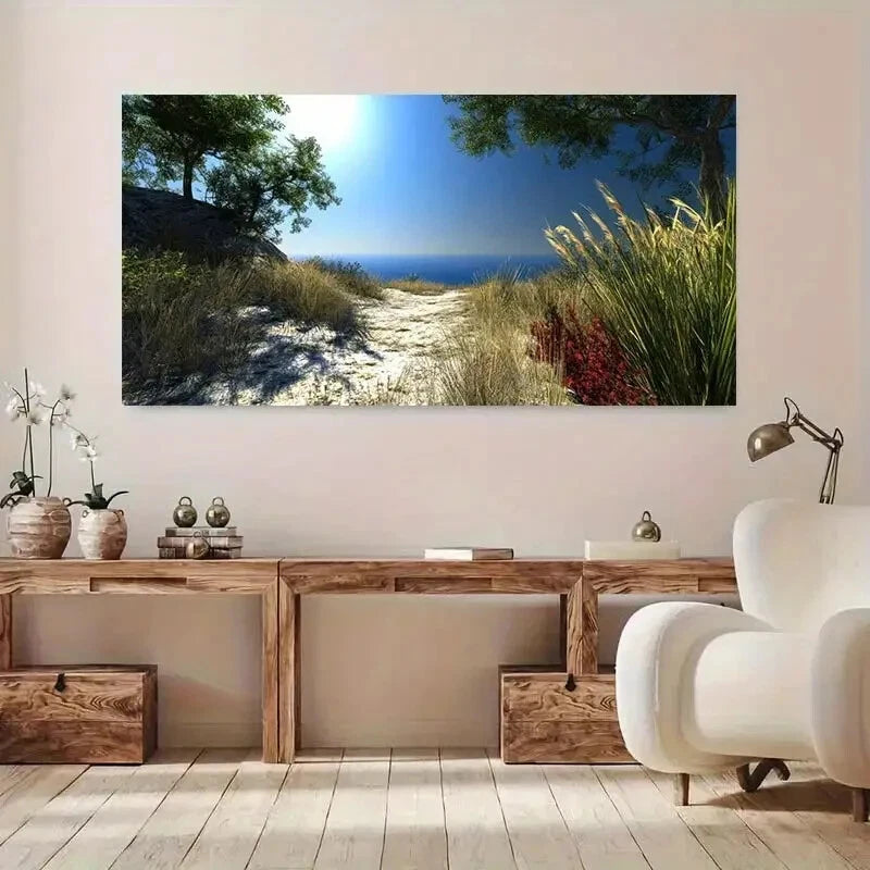Coastal Pathway to Ocean wall canvas office home room framed 120x60cm