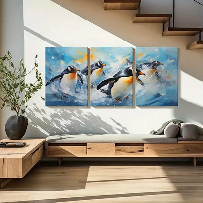 3pcs Penguin Abstract Animal Art Splash Metal Print Ready to Hang Art