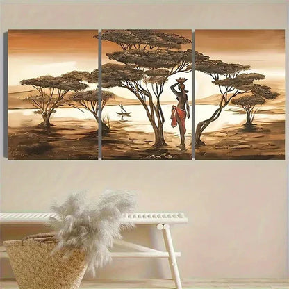 3pcs Serene African Sunset with Acacia Trees  Wall Art Set Canvas Unframed - High Quality Print 100% Australian Made Wall Canvas