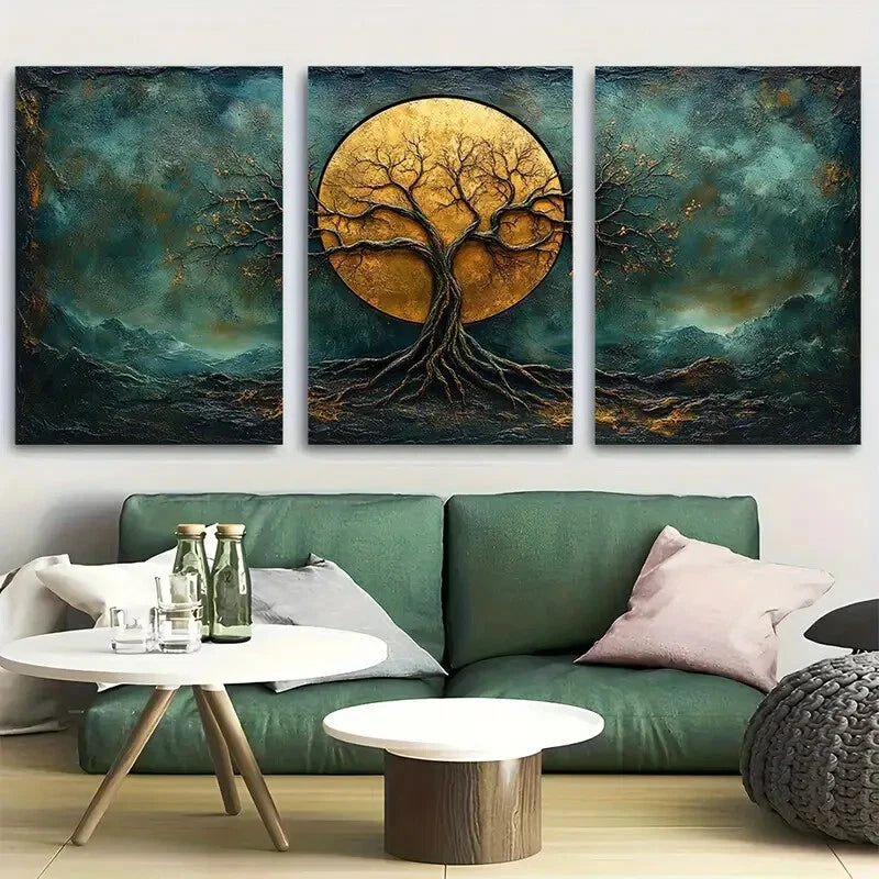 3pcs Mystical Nature Yggdrasil Tree of Life Metal Print Ready to Hang Art
