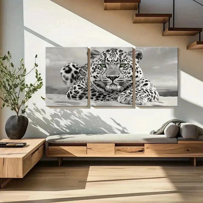 3pcs Leopard Animal Artistic in Beach Landscape Wall Art Set Canvas Framed 40x60cm - High Quality Print 100% Australian Made Wall Canvas Ready to Hang