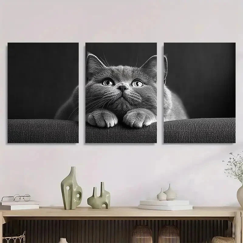 3pcs Modern Vintage Funny Cat Metal Print Ready to Hang Art