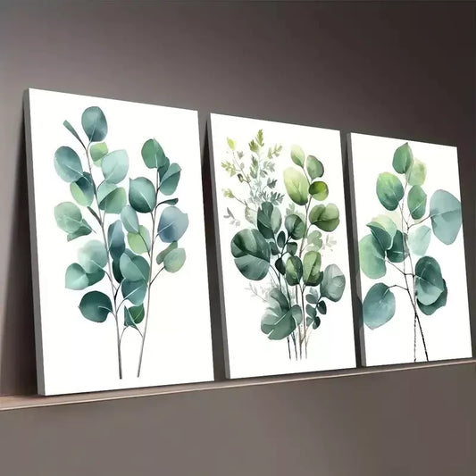 3pcs Modern Natural Plant Leaf Greenish Leaves Wall Art Set Canvas Framed 50x70cm - High Quality Print 100% Australian Made Wall Canvas Ready to Hang - Bella Home Decor