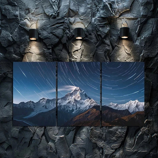 3pcs Starry Night Himalaya Mountain Metal Print Ready to Hang Art