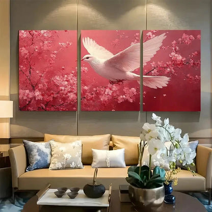 3pcs Whimsical Dove Bird Light Pink Decor Metal Print Ready to Hang Art