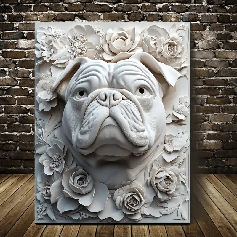 Featuring an English Bulldog Heart Blossoms Painting 40x60cm Metal Print Ready to Hang