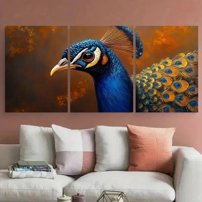 3pcs Peacock Bird Closeup Impasto Illustration Metal Print Ready to Hang Art