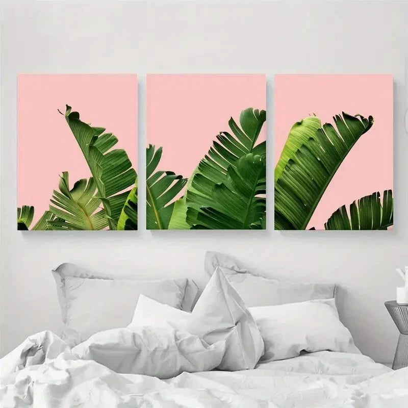 3pcs Tropical Banana Leaves Green Leaf Art Metal Print Ready to Hang Art