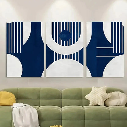 3pcs Navy Blue White Monochromatic Minimalist Metal Print Ready to Hang Art