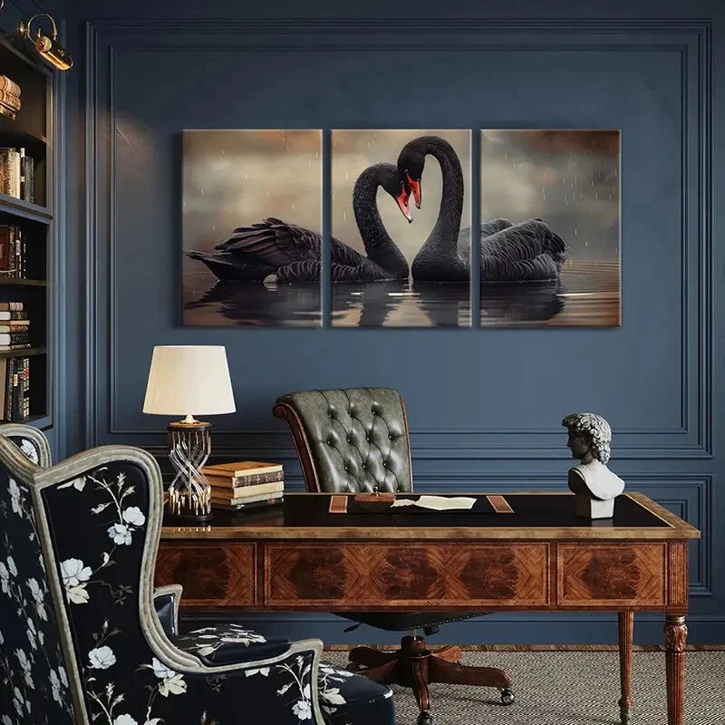3pcs Black Swan Art Elegant Design Poster Metal Print Ready to Hang Art