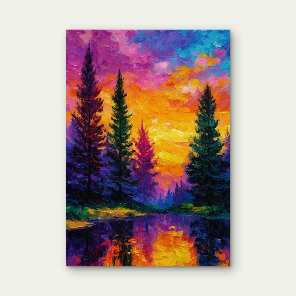 Colorful Tree Landscape Sunset Forest Scene Metal Print Ready to Hang