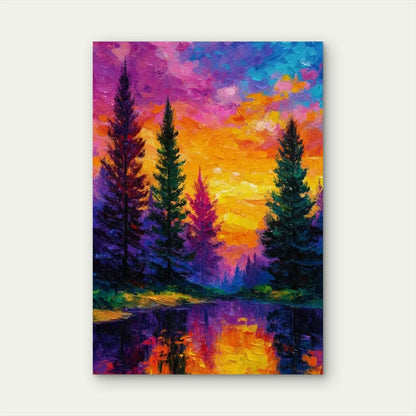 Colorful Tree Landscape Sunset Forest Scene Metal Print Ready to Hang