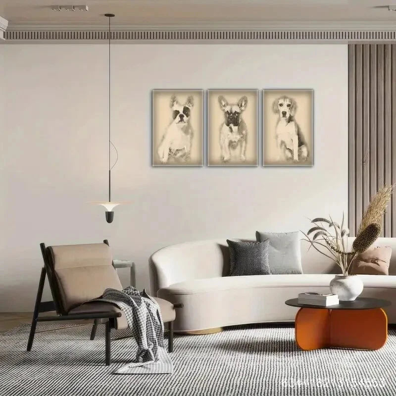 3pcs Elegant Funny Cute Animal Puppy Dog Metal Print Ready to Hang Art