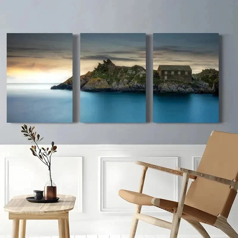 3pcs Seaside with Rocky Outcrop Wall Art Set Canvas Framed 40x60cm - High Quality Print 100% Australian Made Wall Canvas Ready to Hang