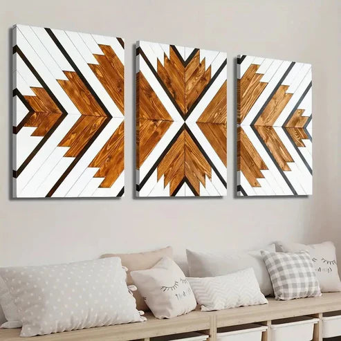 3pcs Geometric Wood Wall Art Set Canvas Unframed - High Quality Print 100% Australian Made Wall Canvas