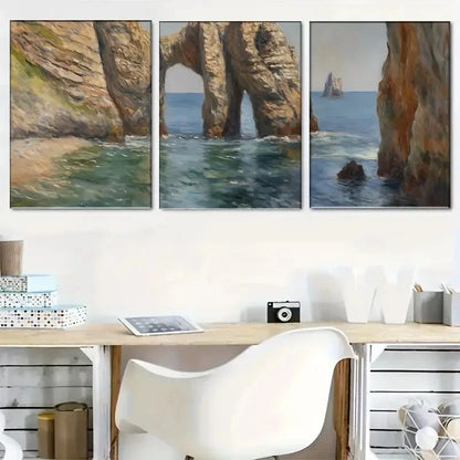3pcs Nature'S Gate: Art Triangular Painting Metal Print Ready to Hang Art