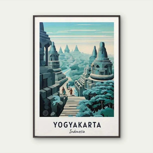 Yogyakarta Majestic Stone Pillars Guard The Valley Travel Poster Print Wall Art