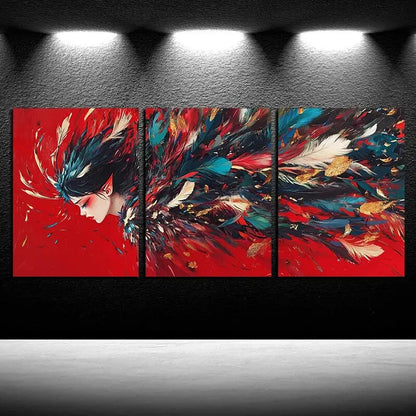 3pcs Vibrant Peacock Decoration Girl Design Metal Print Ready to Hang Art