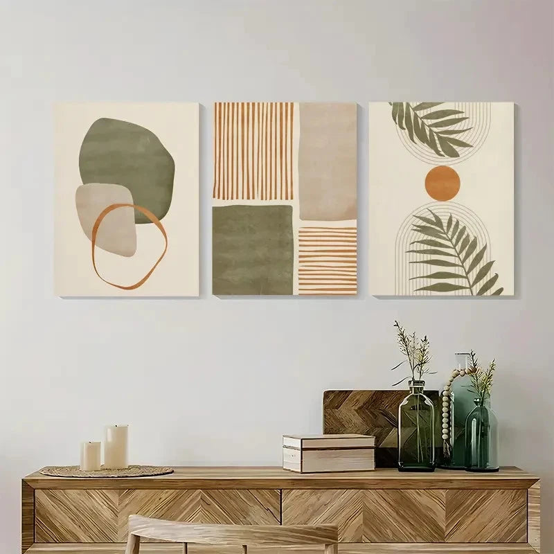 3pcs Tropical Leaves Abstract Shapes Painting Metal Print Ready to Hang Art