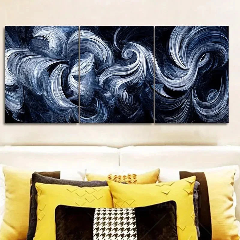 3pcs Aesthetic Navy Blue Swirl Metal Painting Print Ready to Hang Art