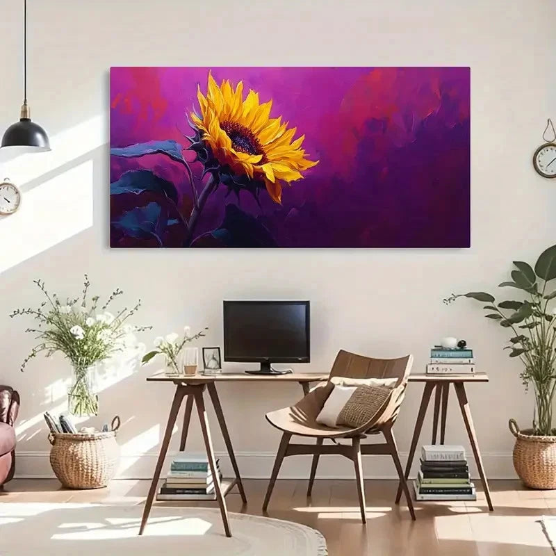 Deco Sunflower Modern Floral Wall Art Canvas Office Home Room Framed 120x60cm