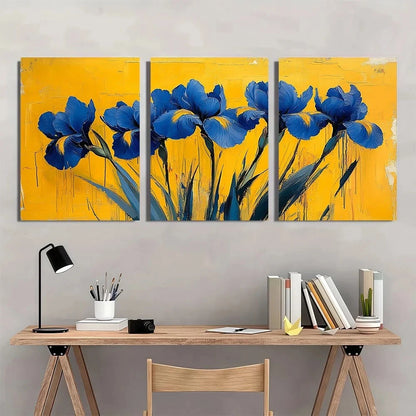 3pcs Famous Blue Flowers Oil Paintings Metal Print Ready to Hang Art