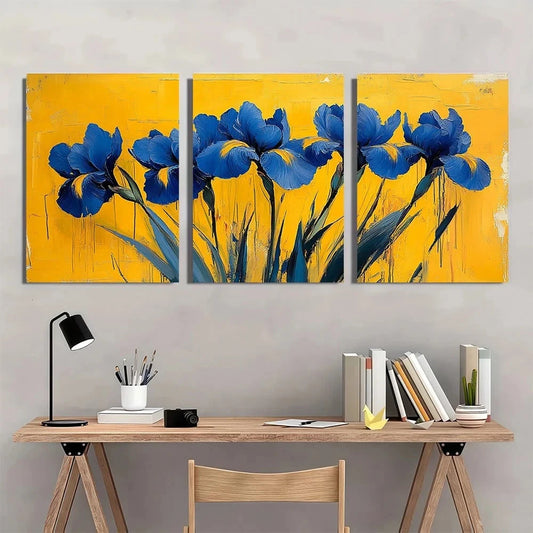 3pcs Famous Blue Flowers Oil Paintings Metal Print Ready to Hang Art