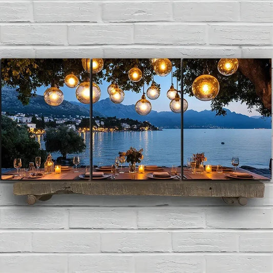3pcs Coastal Dining Ambiance Chandelier Lamps Metal Print Ready to Hang Art
