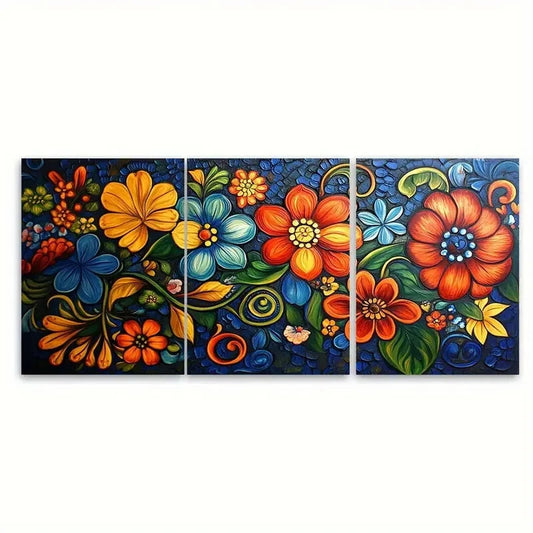 3pcs Authentic Mexican Talavera Painting Metal Print Ready to Hang Art