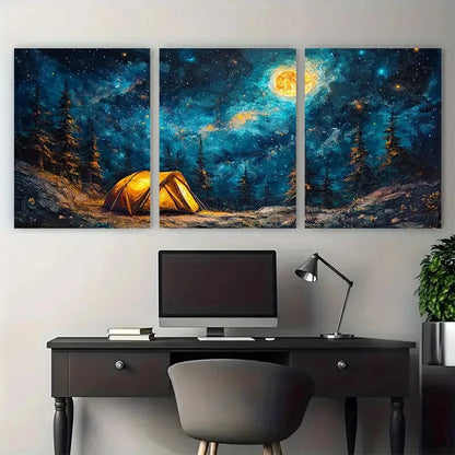 3pcs Magical Wanderlust Glowing Night Galaxy Metal Print Ready to Hang Art