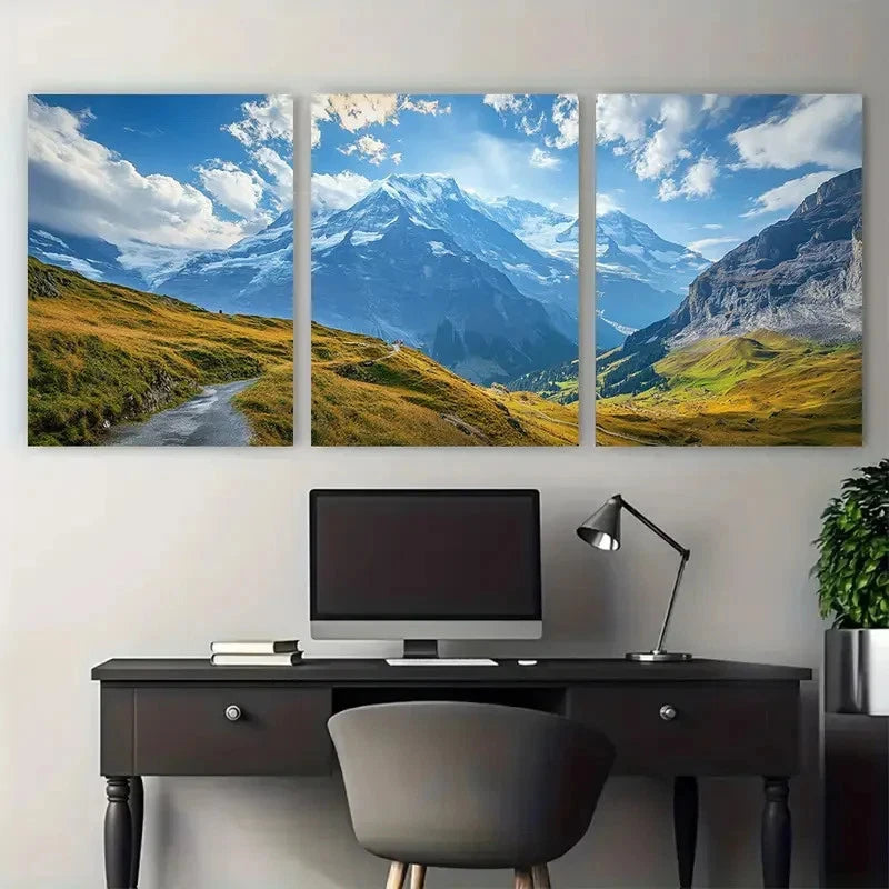 3pcs Jungfraujoch Swiss Peaks Illustration Metal Print Ready to Hang Art