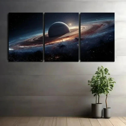 3pcs Space-Themed Wall Art with Planet & Rings Metal Print Ready to Hang Art