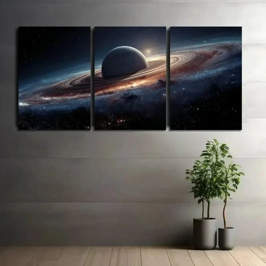 3pcs Space-Themed Wall Art with Planet & Rings Metal Print Ready to Hang Art