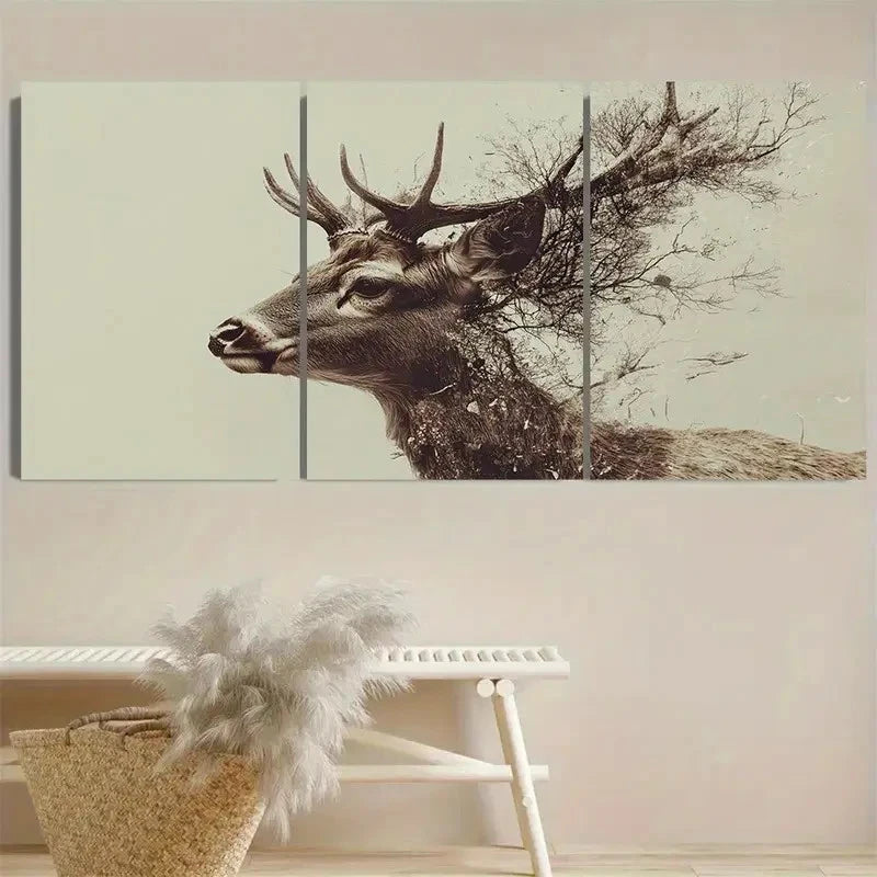 3pcs Deer Wall Art Set Canvas Framed 60x90cm - High Quality Print 100% Australian Made Wall Canvas Ready to Hang