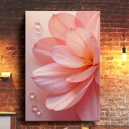 Pink Petal Dew Oil Painting Metal Print Ready to Hang