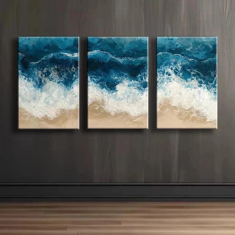 3pcs Beach Waves Illustration Metal Print Ready to Hang Art