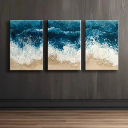 3pcs Beach Waves Illustration Metal Print Ready to Hang Art
