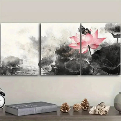 3pcs Pink for Lotus Flower Trio  Wall Art Set Canvas Framed 50x70cm - High Quality Print 100% Australian Made Wall Canvas Ready to Hang
