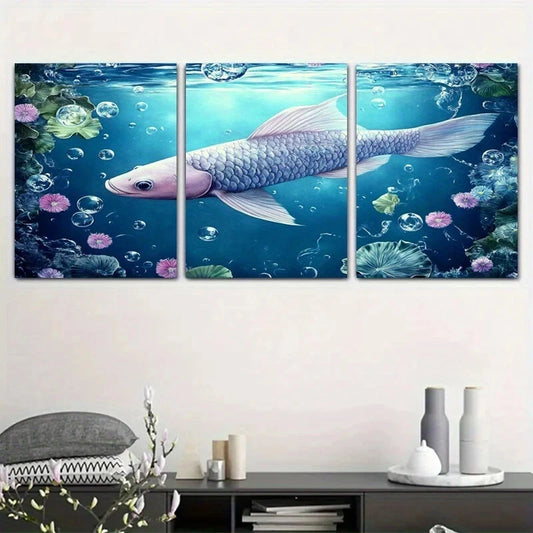 3pcs Fish Bubbles And Aquatic Plants Metal Print Ready to Hang Art