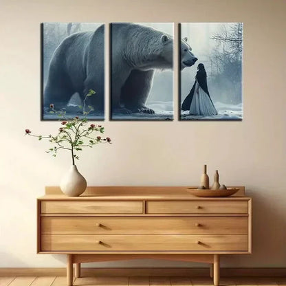 3pcs Dreamy White Bear & Beauty Canvas Framed 60x90cm - High Quality Print 100% Australian Made Wall Canvas Ready to Hang
