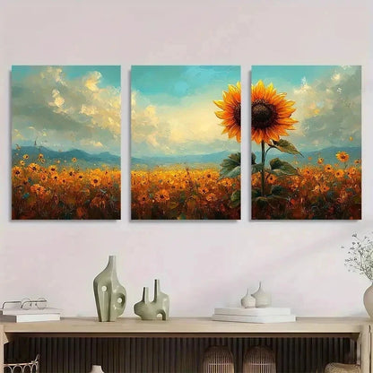 3pcs Vibrant Nature Art Sunflower Perfect Wall Art Set Canvas Framed 40x60cm - High Quality Print 100% Australian Made Wall Canvas Ready to Hang