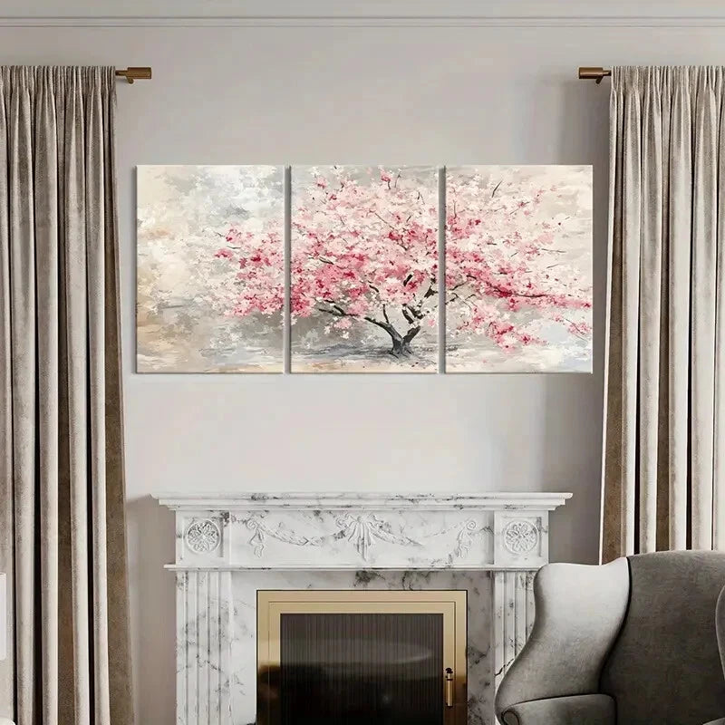 3pcs Cherry Blossom Tree Pink & White Abstract Metal Print Ready to Hang Art