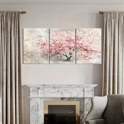 3pcs Cherry Blossom Tree Pink & White Abstract Metal Print Ready to Hang Art