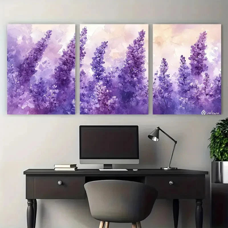 3pcs Elegant Lilac Watercolor Abstract Floral Metal Print Ready to Hang Art