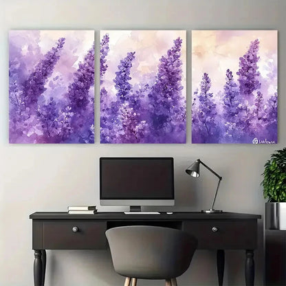 3pcs Elegant Lilac Watercolor Abstract Floral Metal Print Ready to Hang Art