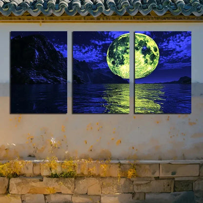 3pcs Full Moon at night Illustration Metal Print Ready to Hang Art