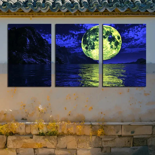 3pcs Full Moon at night Illustration Metal Print Ready to Hang Art