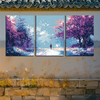 3pcs Vibrant Person in the Forest Pixel Scene Metal Print Ready to Hang Art