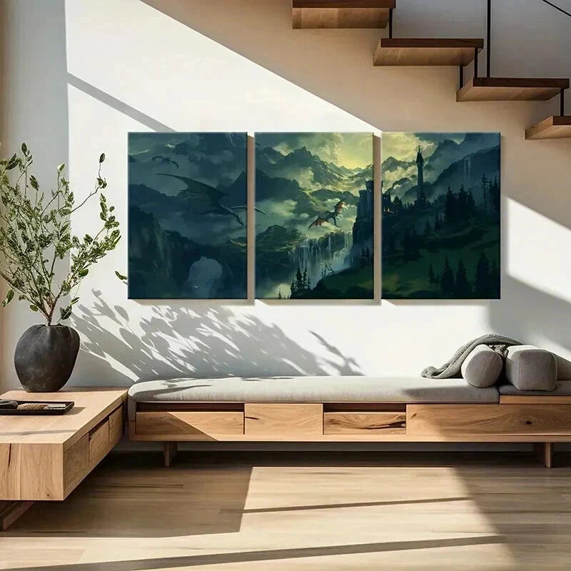 3pcs Magic Castle Forest Scene Decoration Wall Art Set Canvas Framed 40x60cm - High Quality Print 100% Australian Made Wall Canvas Ready to Hang